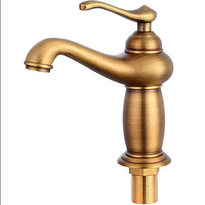 Antique bronze single handle bathroom faucet by decorbites with brass finish and ornate curved spout real shot details