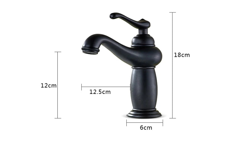 Decorbites antique bronze bathroom faucet single handle mixer with black matte finish and curved spout real shot details