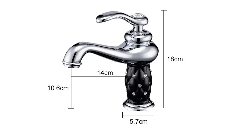 DecorBites™ antique bronze single handle bathroom faucet with chrome finish and black diamond-embellished base real shot details