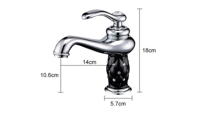 DecorBites™ antique bronze single handle bathroom faucet with chrome finish and black diamond-embellished base real shot details