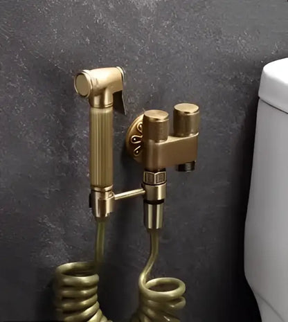 Decorbites™ antique bronze bidet sprayer set with brass high pressure bidet sprayer and coiled hose mounted on wall