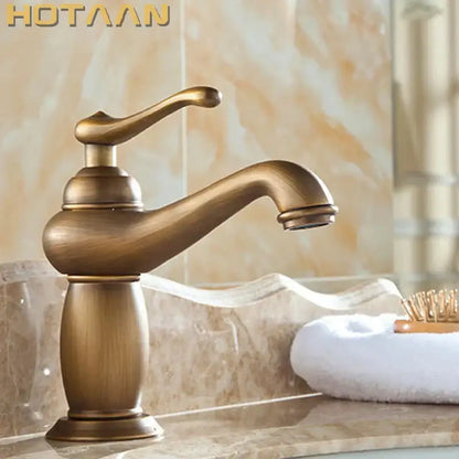 DecorBites™ antique bronze brass basin faucet with single handle and curved spout in luxury Europe style tap design