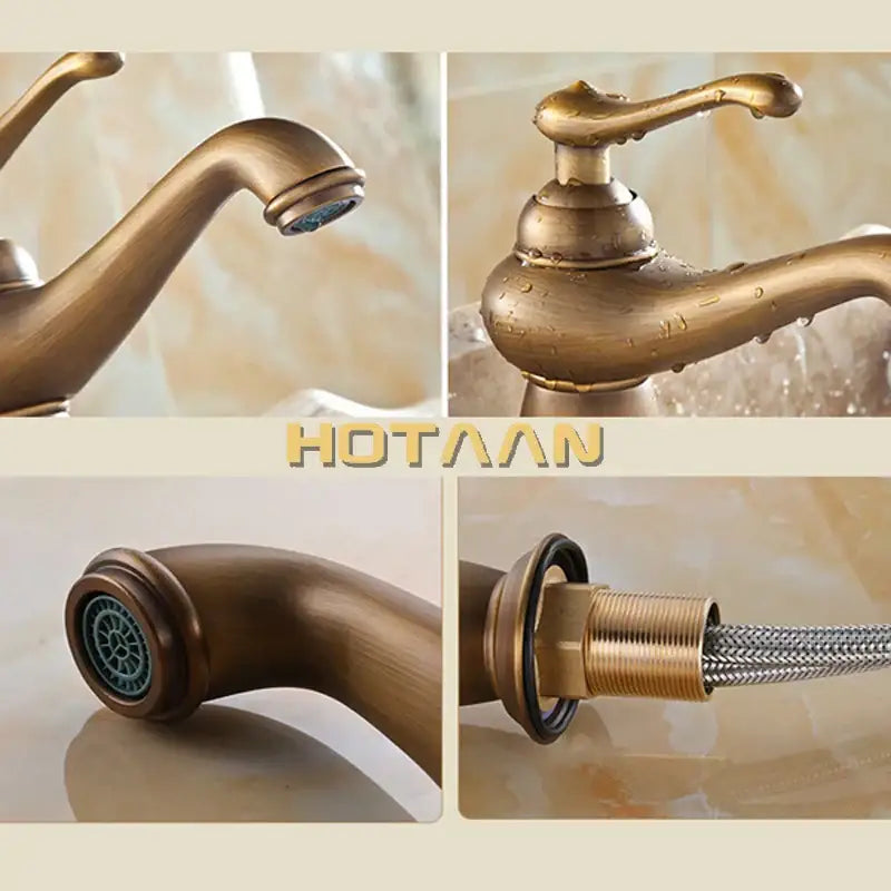 DecorBites™ antique bronze brass basin faucet with curved spout decorative handle and detachable spray head luxury design