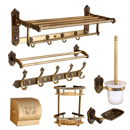 DecorBites antique bronze carved aluminum bathroom accessories set with ornate vintage towel rack paper holder hooks