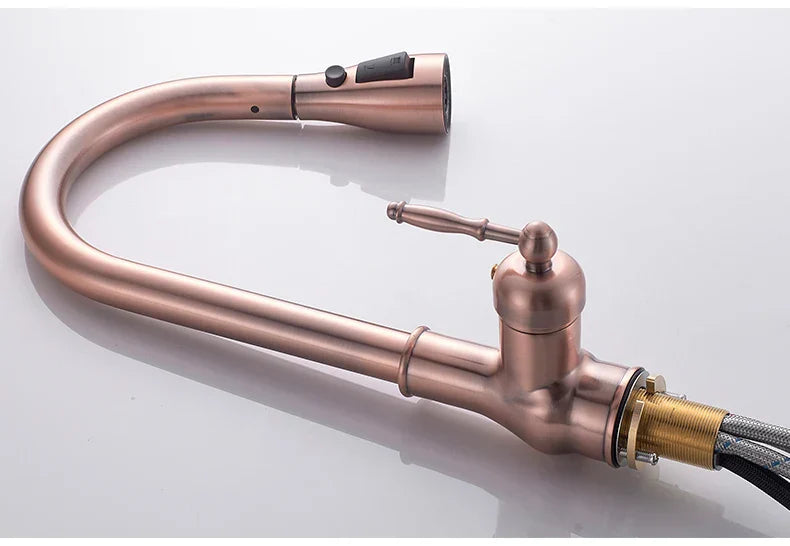 Decorbites antique bronze kitchen faucet with pull down spout, copper finish, and single lever handle for easy use