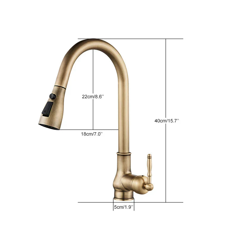 DecorBites antique bronze kitchen faucet with brass finish curved spout and pull-down spray head for kitchen use