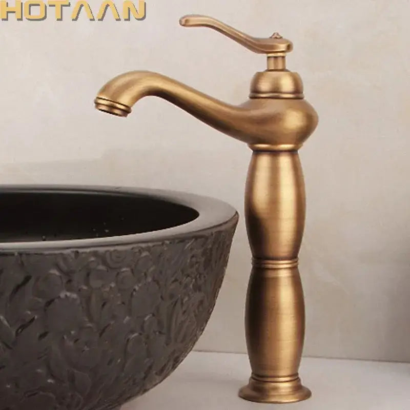 Decorbites antique bronze tall basin faucet with single-handle design in solid copper for bathroom use