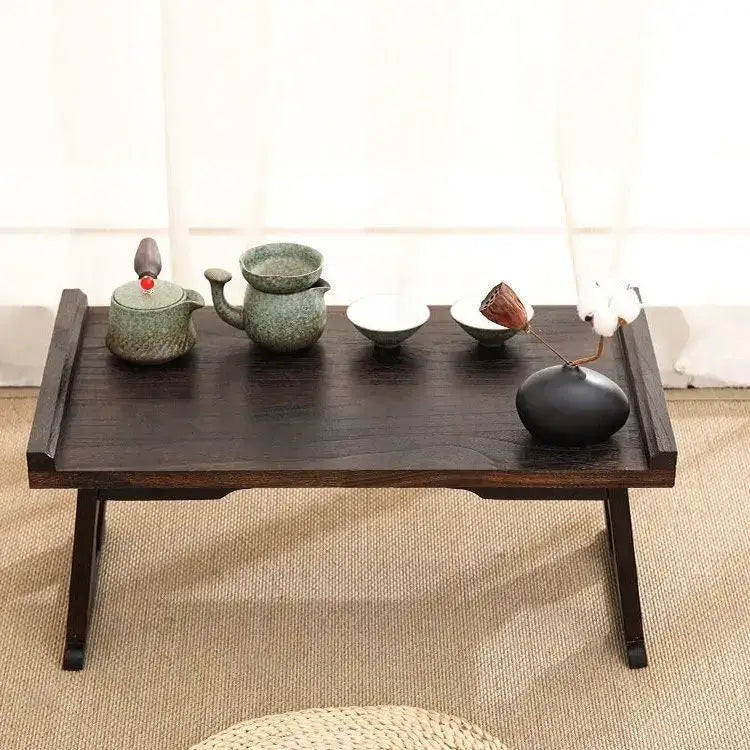 Decorbites™ antique chinese style solid wood dark wood tea table with matte finish and sturdy legs for hanfu shoots and tea time