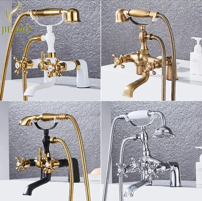 DecorBites™ antique chrome bathtub shower mixer faucet set with gold white black chrome finishes and ornate cross handles