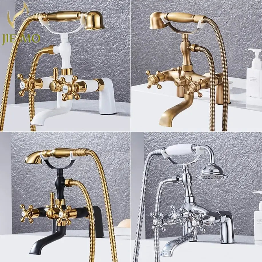 DecorBites™ antique chrome bathtub shower mixer faucet set with gold white black chrome finishes and ornate cross handles