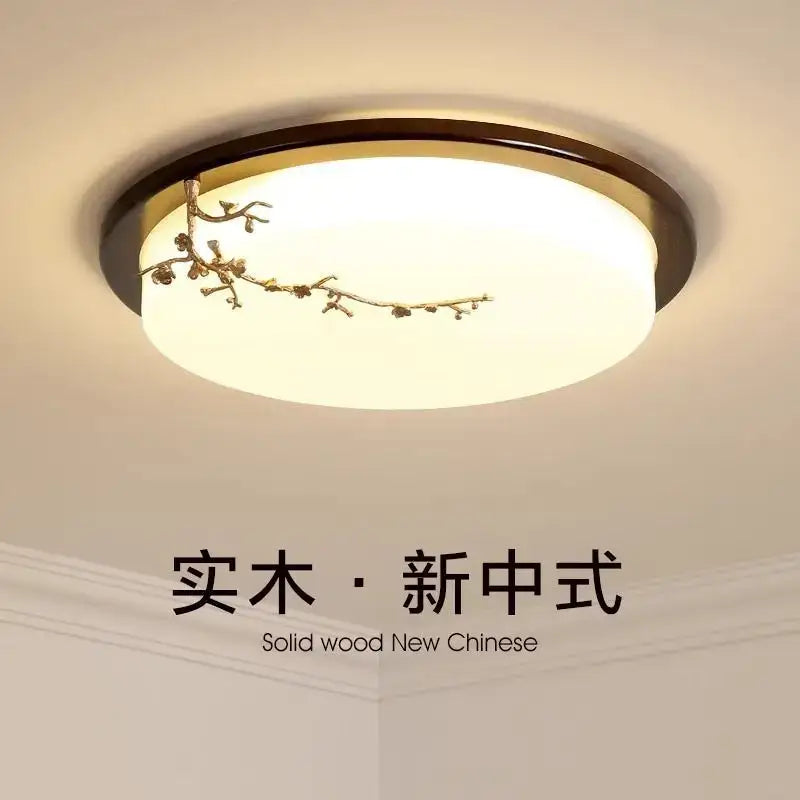DecorBites antique copper led ceiling light with warm glow, ornate golden branch design, and solid wood frame