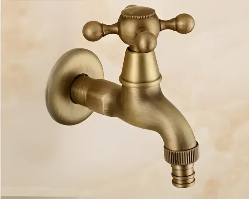 Decorbites antique garden bibcocks tap in brass with cross-handle and threaded hose for outdoor washing and bathroom use