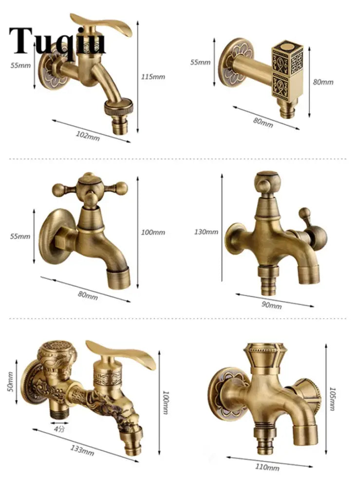 DecorBites™ antique garden bibcocks tap in brass finish with ornate detailing for outdoor washing and bathroom use