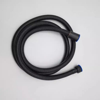 Black corrugated plumbing hose with blue-tipped connectors for decorbites™ antique gold handheld shower head