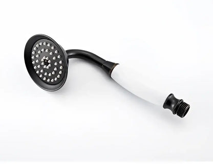 Black matte handheld shower head with white grip and threaded end for decorbites antique gold shower head set