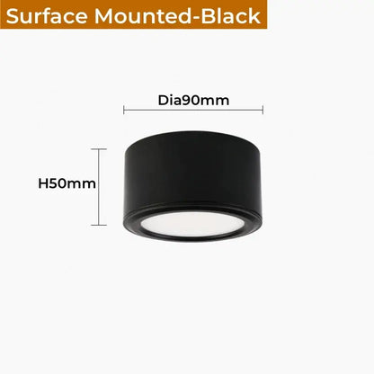 Black surface-mounted led light fixture with cylindrical design 90mm diameter 50mm height for decorbites antique gold retro lighting