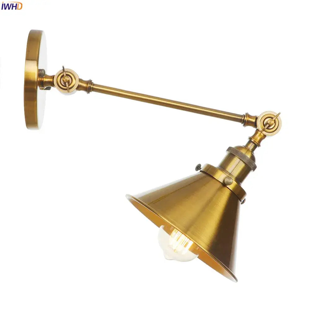 Decorbites antique gold wall lamp with brass finish conical shade and edison bulb for vintage industrial decor