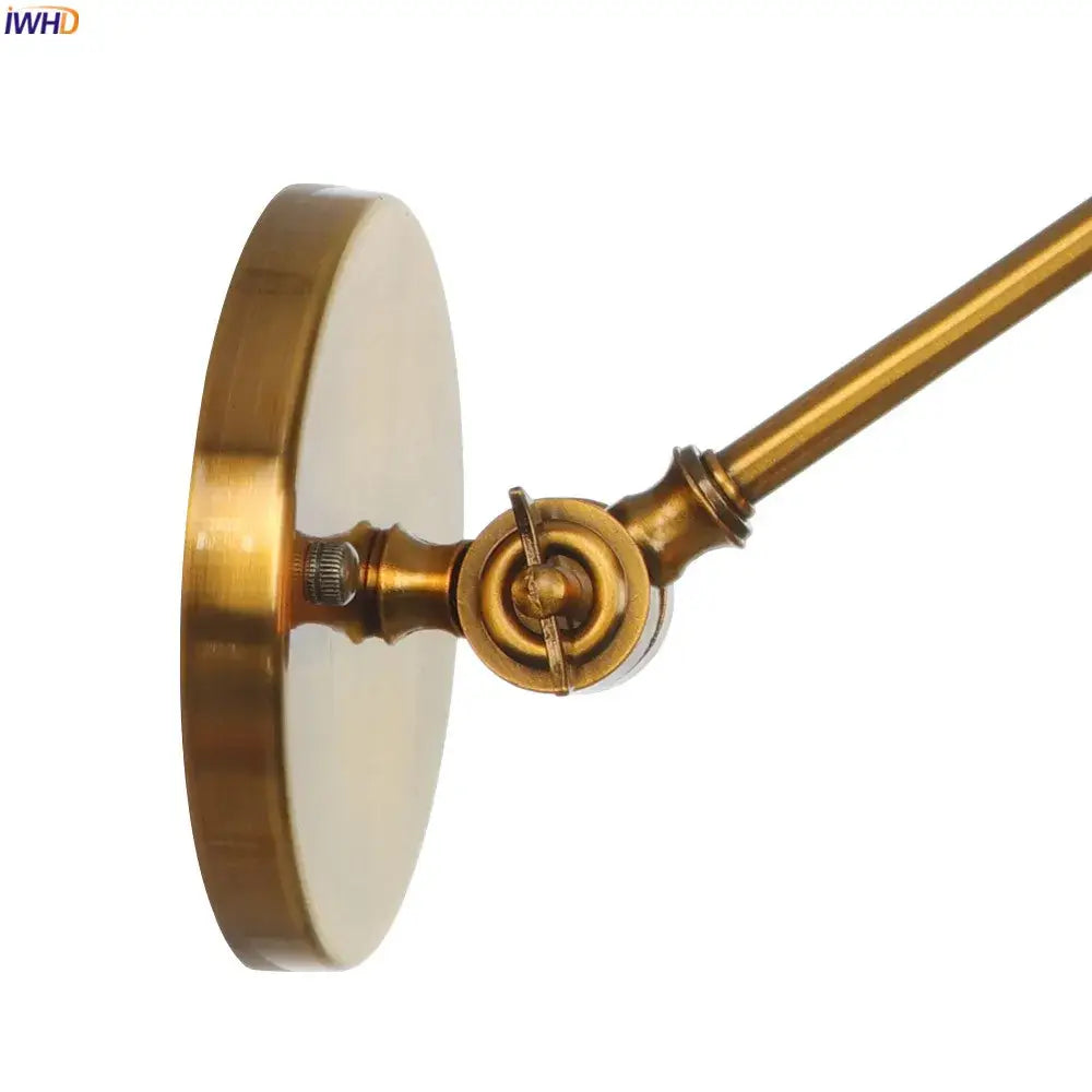 DecorBites antique gold wall lamp with brass finish circular base and articulated arm for vintage bedroom lighting