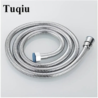 Silver coiled metal shower hose with blue and white connectors for decorbites™ antique handheld shower head holder