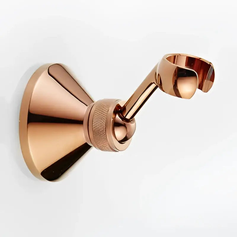 Rose gold metallic DecorBites™ shower head holder with sleek modern design and textured central joint wall-mounted rack