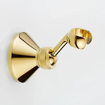 Gold-colored brass towel rack with polished finish complementing decorbites antique handheld shower head set