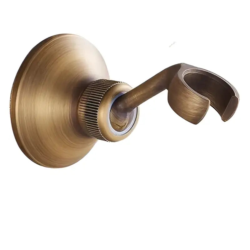 Antique brass wall-mounted curtain rod holder with textured brushed finish and curved hook design for decorbites antique handheld shower