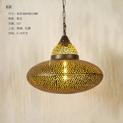 Decorbites antique hollow carving pendant light warm golden moroccan style iron body intricate patterns for decor