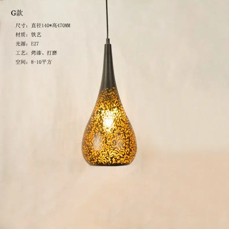 DecorBites antique hollow carving pendant light with black iron frame and golden mosaic glass for vintage decor