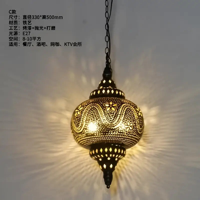 Golden decorbites antique hollow carving pendant light with intricate filigree design for vintage home decor