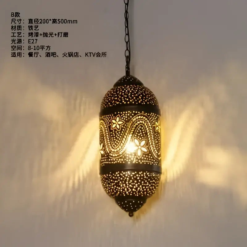 Decorbites antique hollow brass pendant light with intricate floral carving and warm glow for vintage home decor