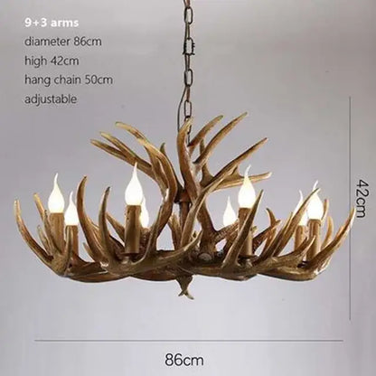 DecorBites antique resin antler chandelier with nine main arms crafted from rustic brown resin antler for vintage lighting