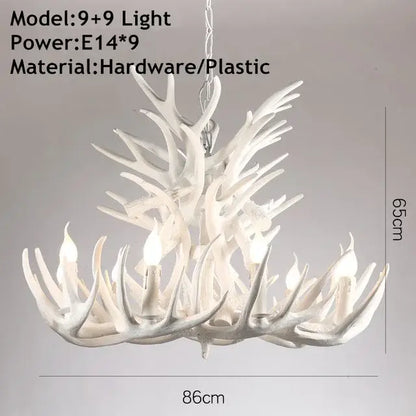 DecorBites antique resin white antler chandelier with nine candle-style lights crafted from resin and hardware