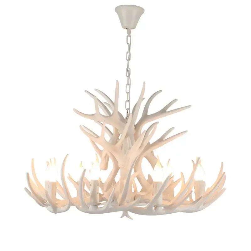 White resin antler chandelier with candle style bulbs from decorbites antique resin luxury vintage lighting fixtures