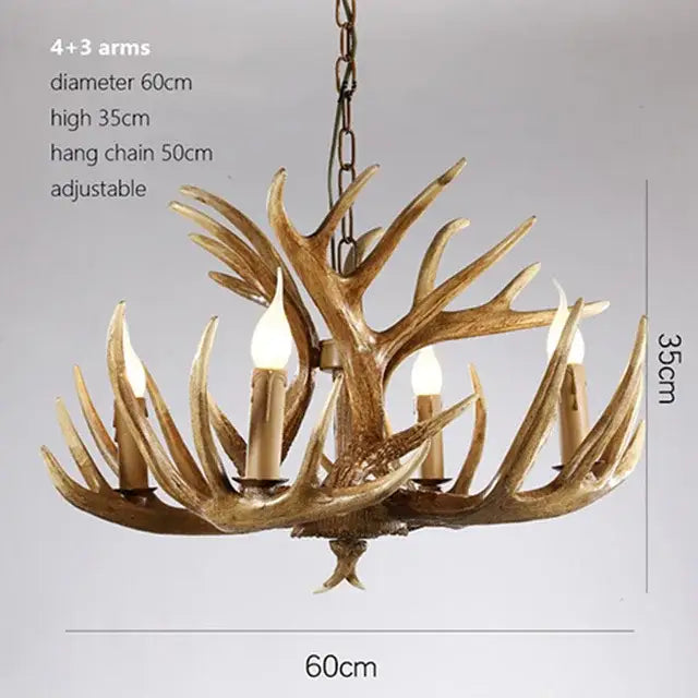 Decorbites antique resin antler chandelier with rustic bronze finish and five candle-style bulbs for vintage lighting