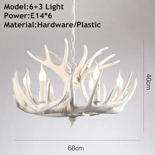 Decorbites antique resin white antler chandelier with six candle-style lights and chain suspension luxury vintage lighting
