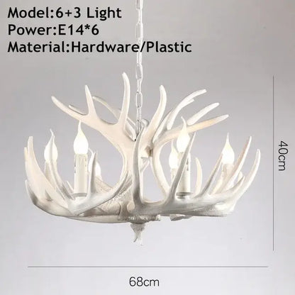 Decorbites antique resin white antler chandelier with six candle-style lights and chain suspension luxury vintage lighting