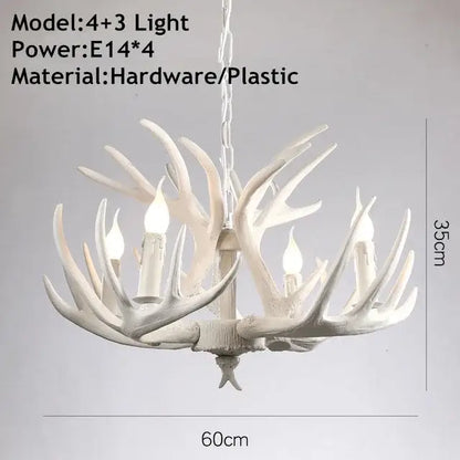 Decorbites antique resin white antler chandelier with four lights made of hardware and plastic luxury vintage lighting fixture