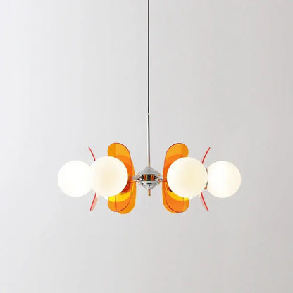 Decorbites antique style chandelier with orange acrylic leaf shades and frosted glass globes on chrome for living room