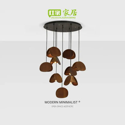 Modern minimalist decorbites antique style solid wood pendant light with black mount and bronze petal-shaped fixtures