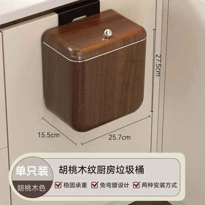 Decorbites antique style large capacity wall-mounted kitchen trash can with lid and rich walnut style wood grain finish