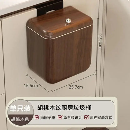 Decorbites antique style large capacity wall-mounted kitchen trash can with lid and rich walnut style wood grain finish