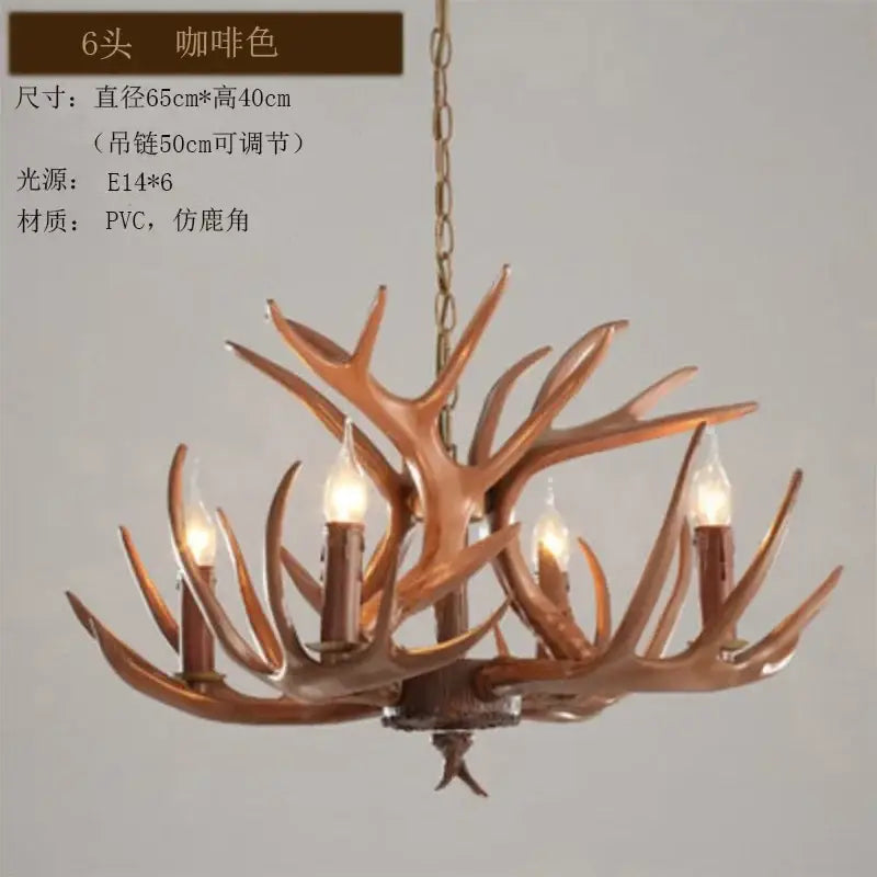 DecorBites antler branch ceiling chandelier with cafe-colored pvc and faux stag horn arms featuring e14 bulbs