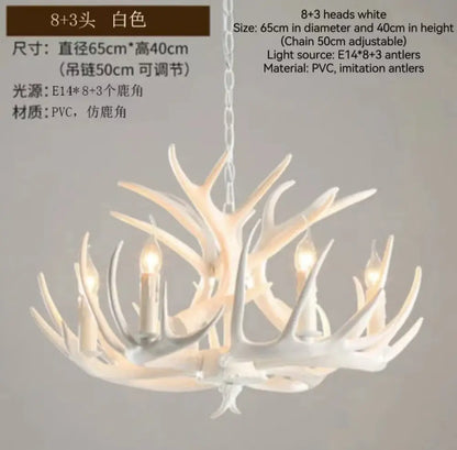 White pvc decorbites antler branch ceiling chandelier with eight plus three imitation antler arms and 50cm adjustable chain