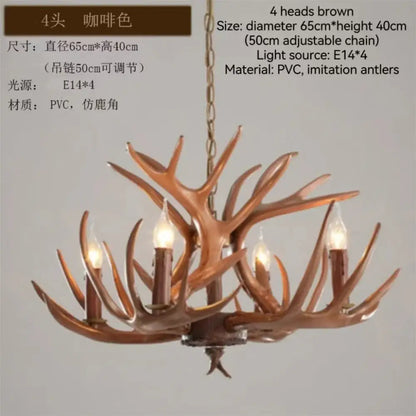 Brown pvc decorbites antler branch ceiling chandelier with imitation antlers and four e14 light sockets for indoor use