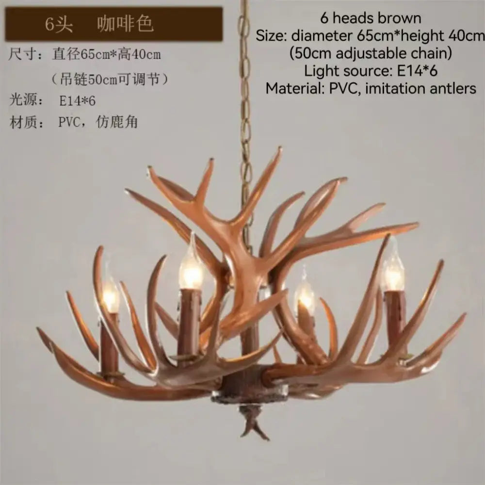 Brown pvc decorbites antler branch ceiling chandelier with imitation antlers and six e14 light bulbs for indoor use