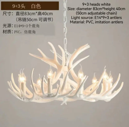 White pvc decorbites antler branch ceiling chandelier with imitation antlers and 9+3 light heads in branching design