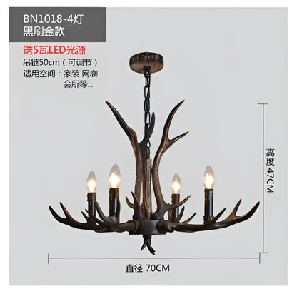 Decorbites antler chandelier with dark bronze finish and five led lights for rustic bedroom dining or restaurant lighting
