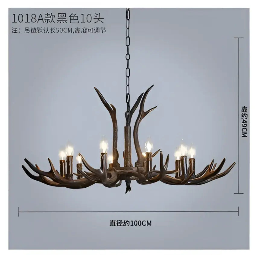 Black metal decorbites antler chandelier with ten candle-style lights rustic finish for bedroom dining room restaurant lighting