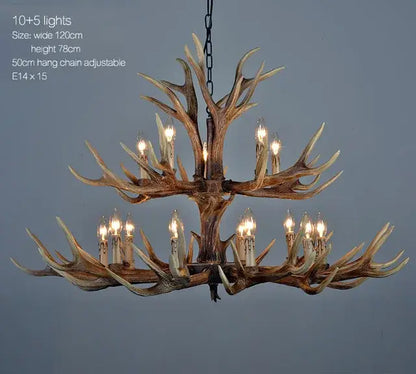 Decorbites antler chandelier with multi-tiered resin deer horn design, 10+ lights, and adjustable chain for rustic decor