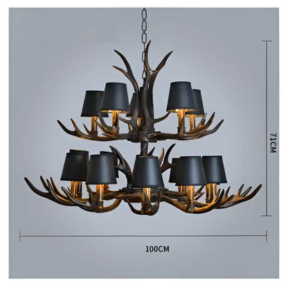 Decorbites antler chandelier with black lampshades and bronze resin pendant lamp for modern rustic living room lighting